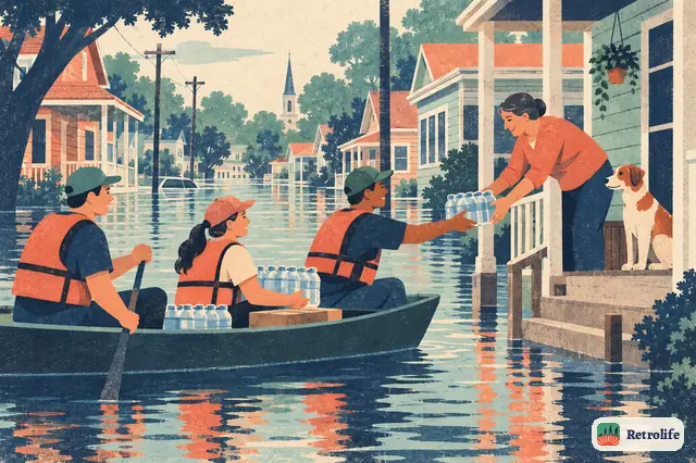 Hurrikan Katrina überschwemmt New Orleans, und Freiwillige reisen aus dem ganzen Land an.